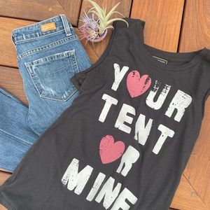 Your Tent ❤️ Or Mine fun black t-shirt size S-M